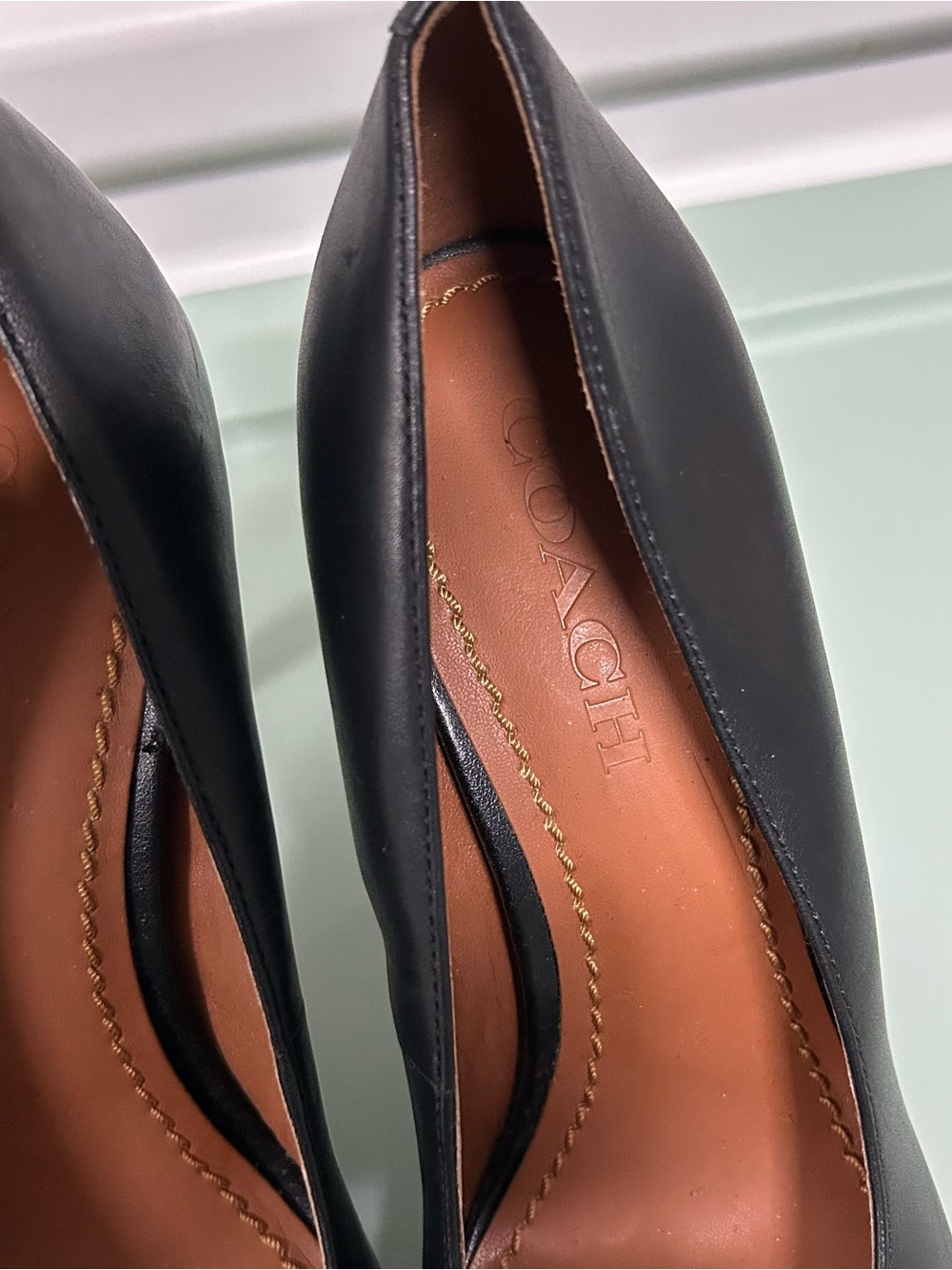 Coach Black Leather Pointed Toe Pumps - Picture 3 of 16